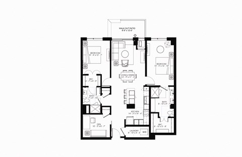 Floor plan for 2 beds, 2 baths, 1309 sqft